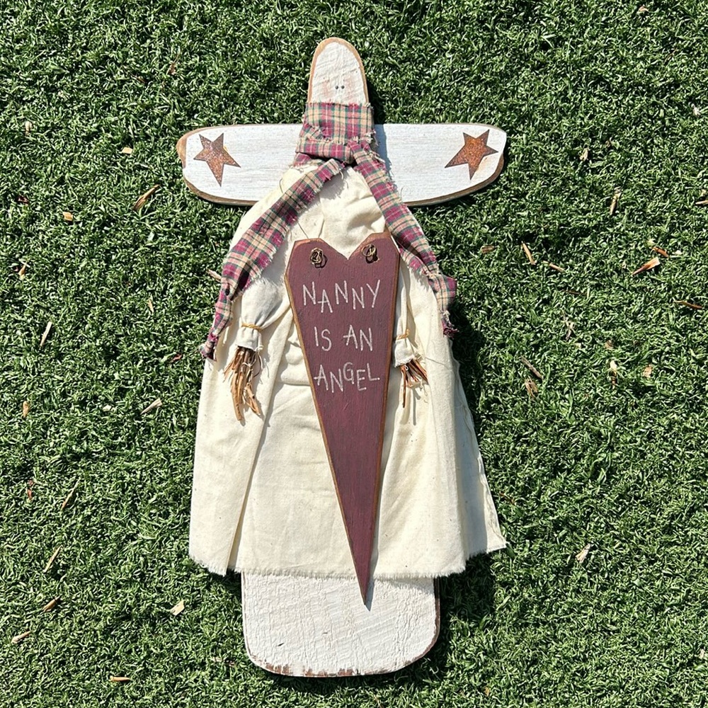 Nanny is an Angel Rustic Wooden White Angel Wall Plaque Sign Decor